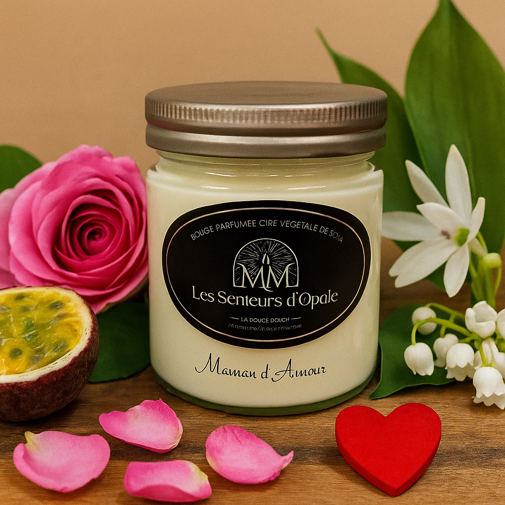 Bougie Parfumée MAMAN D'AMOUR, Cire végétale de Soja, 150gr